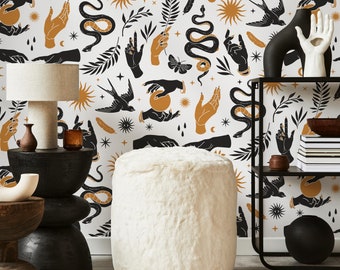 Witch Hand and Snake Wallpaper / Peel and Stick Wallpaper Removable Wallpaper Home Decor Wall Art Wall Decor Room Decor - C715