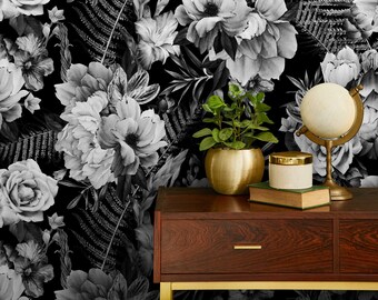 Wallpaper Peel and Stick Wallpaper Removable Wallpaper Home Decor Wall Art Wall Decor Room Decor / Dark Floral Wallpaper - B099