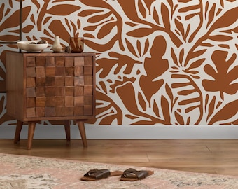 Terracotta Leaves Wallpaper Abstract Wallpaper Peel and Stick and Traditional Wallpaper - D698