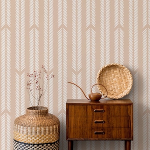 Beige Herringbone Wallpaper Minimalist Wallpaper Peel and Stick and Traditional Wallpaper - D799