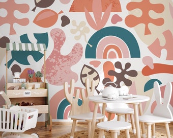 Wall Decor Wallpaper Peel and Stick Wallpaper Removable Wallpaper Home Decor Wall Art Room Decor/ Abstract Shapes Kids Mural Wallpaper -B886