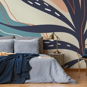 Wallpaper Removable Wallpaper Peel and Stick Wallpaper Wall Decor Home Decor Wall Art Printable Wall Art / Abstract Leaf Wallpaper- C060