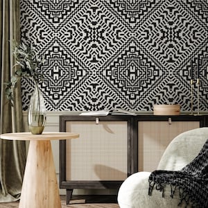 Wallpaper Peel and Stick Wallpaper Removable Wallpaper Home Decor Wall Art Wall Decor Room Decor / Black Geometric African Wallpaper - C377