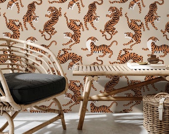 Boho Neutral Tiger Wallpaper Removable Peel and Stick Wallpaper, Animal Print Repositionable Peel and Stick Wallpaper - ZACK