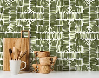 Green Modern Wallpaper / Peel and Stick Wallpaper Removable Wallpaper Home Decor Wall Art Wall Decor Room Decor - D047