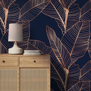 Peel en Stick Wallpaper verwisselbare Wallpaper Wall Decor Home Decor afdrukbare Wall Art Room Decor / Navy en niet-metalen behang - B983