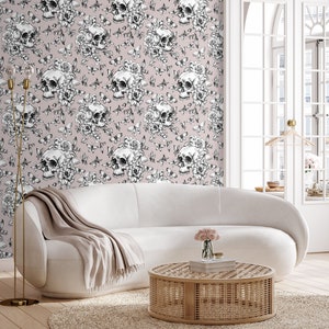 Butterfly and Skull Wallpaper Vintage Floral Wallpaper Peel and Stick and Traditional Wallpaper - D928