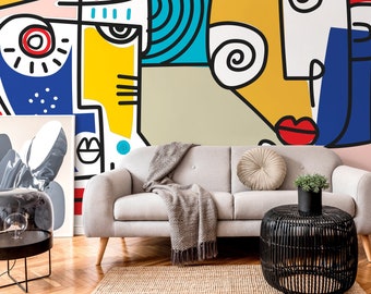 Modern Cubism Art Wallpaper Abstract Mural Peel and Stick Wallpaper Home Decor - D569