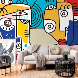 Modern Cubism Art Wallpaper Abstract Mural Peel and Stick Wallpaper Home Decor - D569