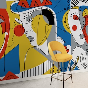 Colorful Line Art Mural Abstract Wallpaper Peel and Stick Wallpaper Home Decor - D605