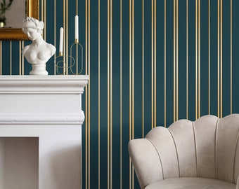 Gold and Green Wallpaper Striped Wallpaper Peel and Stick and Traditional Wallpaper - D770