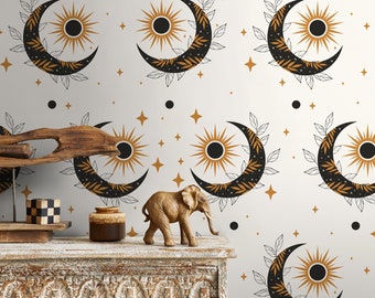 Mystique and Celestial Wallpaper Removable Peel and Stick Wallpaper, Peel and Stick Wallpaper Moon and Sun - ZACS