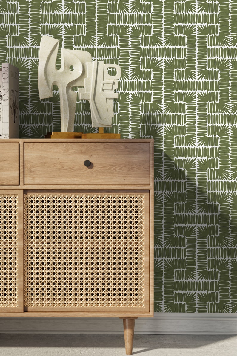 Green Modern Wallpaper / Peel and Stick Wallpaper Removable Wallpaper Home Decor Wall Art Wall Decor Room Decor D047 image 2