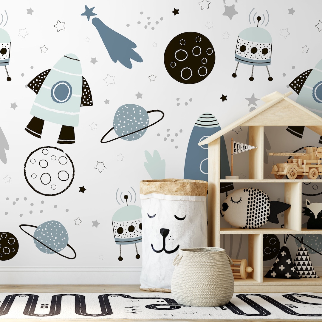 Kids Wallpaper Nursery Wallpaper Space Wallpaper Kids Room Decor Wall ...