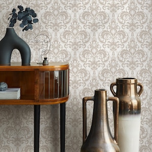 Wallpaper Removable Wallpaper Peel and Stick Wallpaper Wall Decor Home Decor Wall Art Printable Wall Art Room / Damask Cream Wallpaper -C185