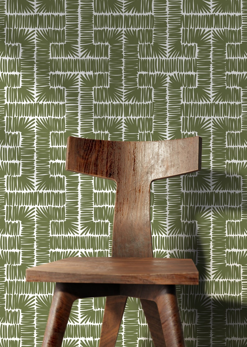 Green Modern Wallpaper / Peel and Stick Wallpaper Removable Wallpaper Home Decor Wall Art Wall Decor Room Decor D047 image 4