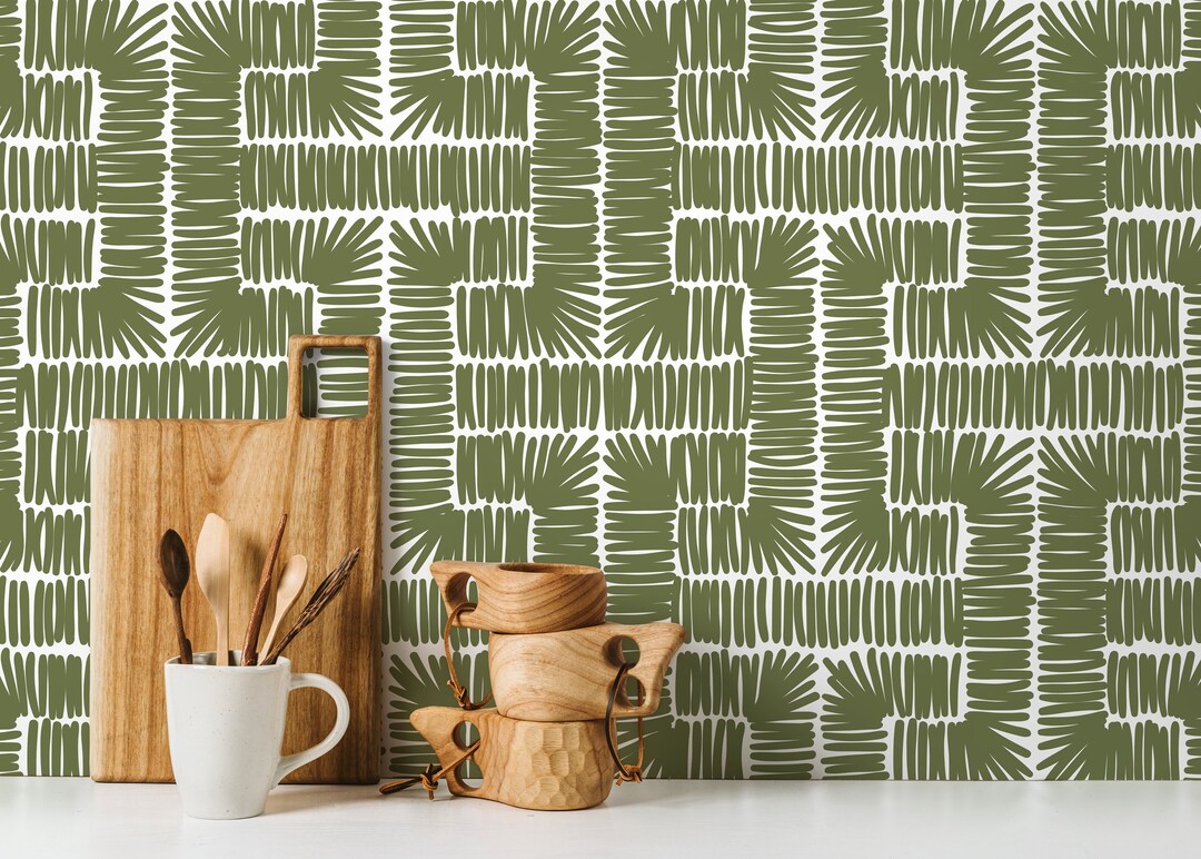 Green Modern Wallpaper / Peel and Stick Wallpaper Removable Etsy