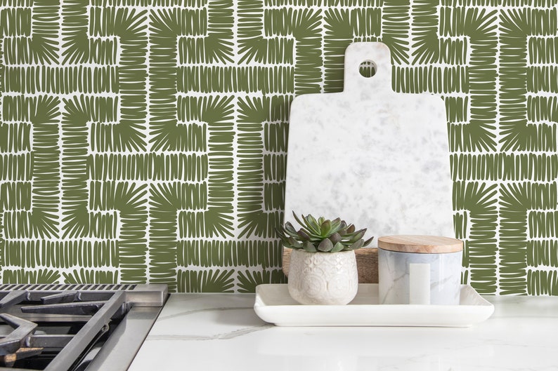 Green Modern Wallpaper / Peel and Stick Wallpaper Removable Wallpaper Home Decor Wall Art Wall Decor Room Decor D047 image 5