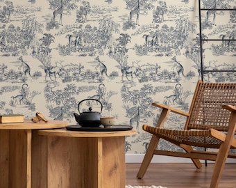 Retro Vintage French Toile de Jouy Wallpaper, Print Wall Decor -  E120 D