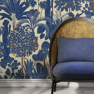 Blue Tropical Jungle Wallpaper / Peel and Stick Wallpaper Removable ...