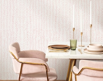 Boho Herringbone in Soft Pink Wallpaper  Removable and Repositionable Peel and Stick or Traditional Pre-pasted Wallpaper - ZADC