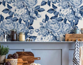 Blue flower self adhesive wallpaper and regular wallpaper - ZAEK