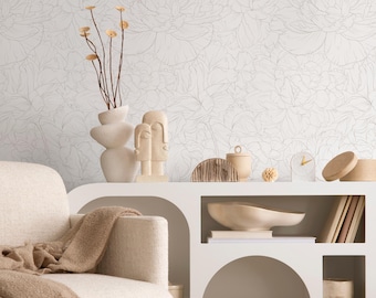 Light Boho Minimalist Peony Wallpaper Peel and Stick Removable Repositionable Geometric Minimalistic Abstract - ZAED