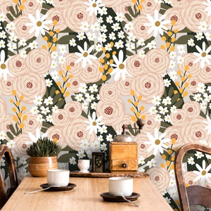 Scandinavian Floral Garden Wallpaper / Peel and Stick Wallpaper Removable Wallpaper Home Decor Wall Art Wall Decor Room Decor C930 image 3