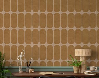 Geometric Wallpaper with a Textured Arch Motif in Brown and Beige - E398