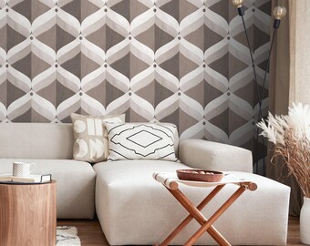 Geometric Wallpaper with a Curved Lattice Design in Brown and Taupe - X021