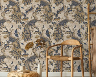 Floral Wallpaper Peacock Wallpaper Peel and Stick and Traditional Wallpaper - E128 A