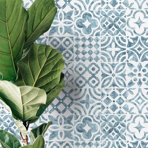 Moroccan Mosaic Blue White Wallpaper - D526 - Etsy Australia