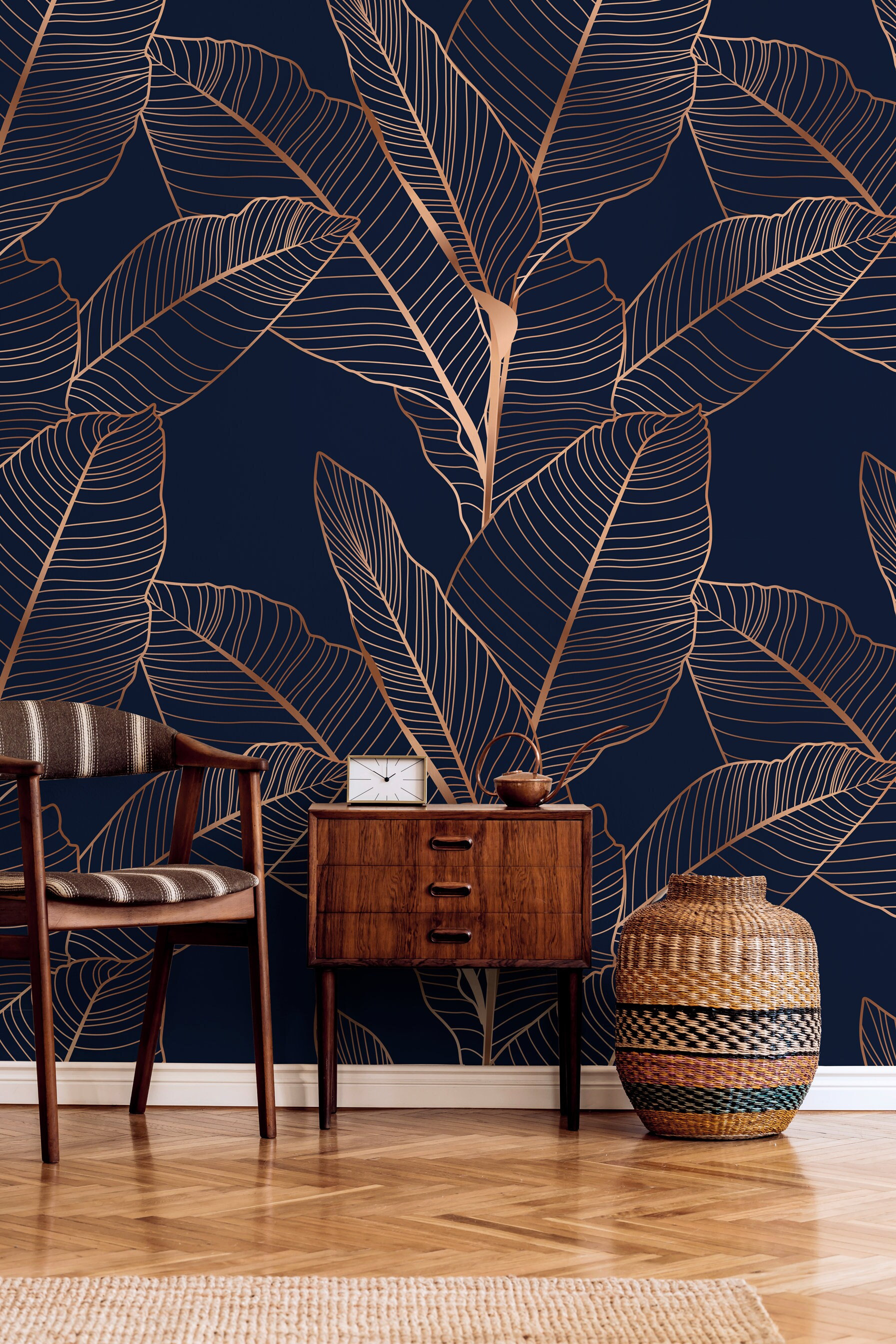 Peel and Stick Wallpaper Removable Wallpaper Wall Decor Home Decor  Printable Wall Art Room Decor / Navy and Non-metalic Wallpaper B983 