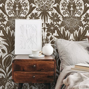 Wallpaper Peel and Stick Wallpaper Removable Wallpaper Home Decor Wall Art Wall Decor Room Decor / Brown Art Nouveau Wallpaper - X174
