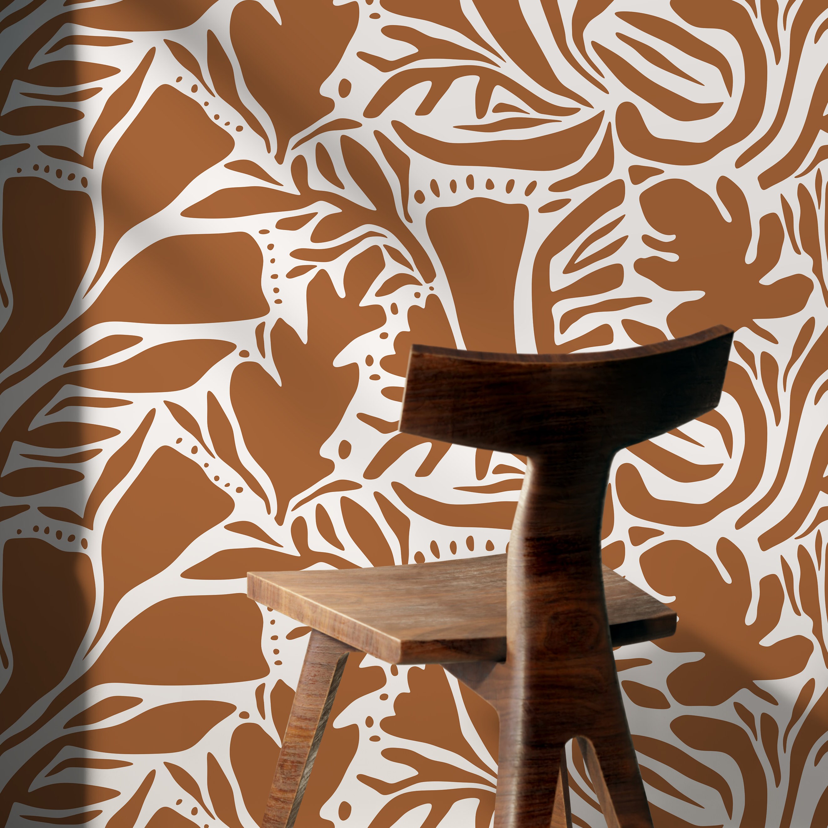 Orange Abstract Leaf Wallpaper Modern Wallpaper Peel and Stick and ...