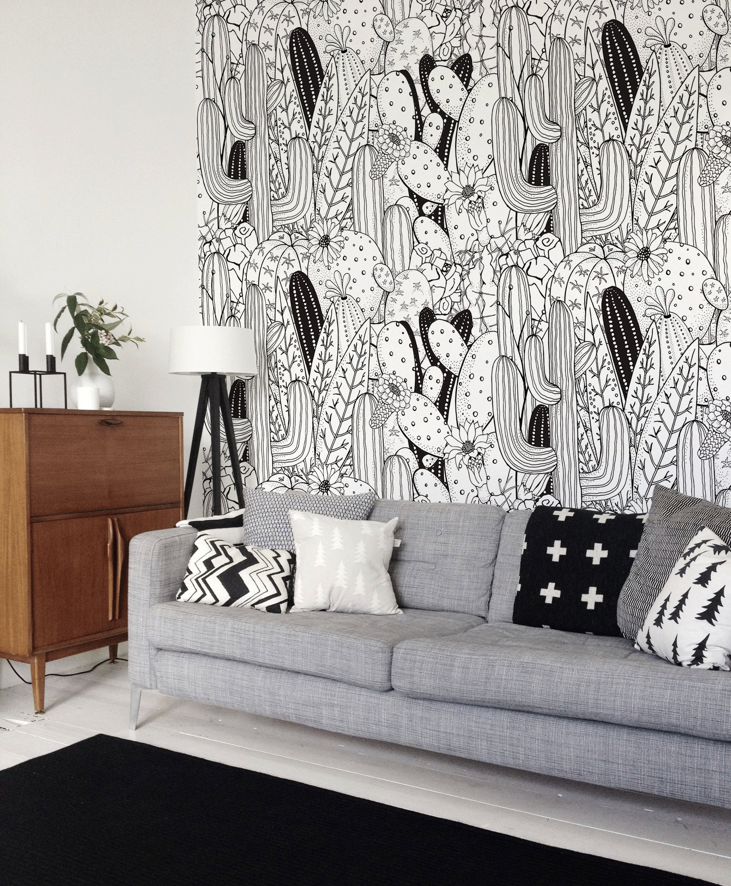 Black And White Cactus Wallpaper | Etsy
