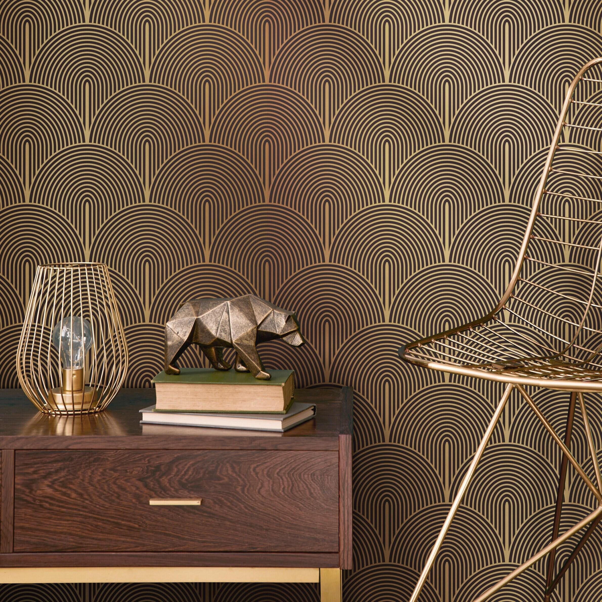 Art Deco Gold & Brown Wallpaper - B059