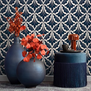 Wallpaper Peel and Stick Wallpaper Removable Wallpaper Home Decor Wall Art Wall Decor Room Decor / Navy Blue Art Deco Wallpaper - C429