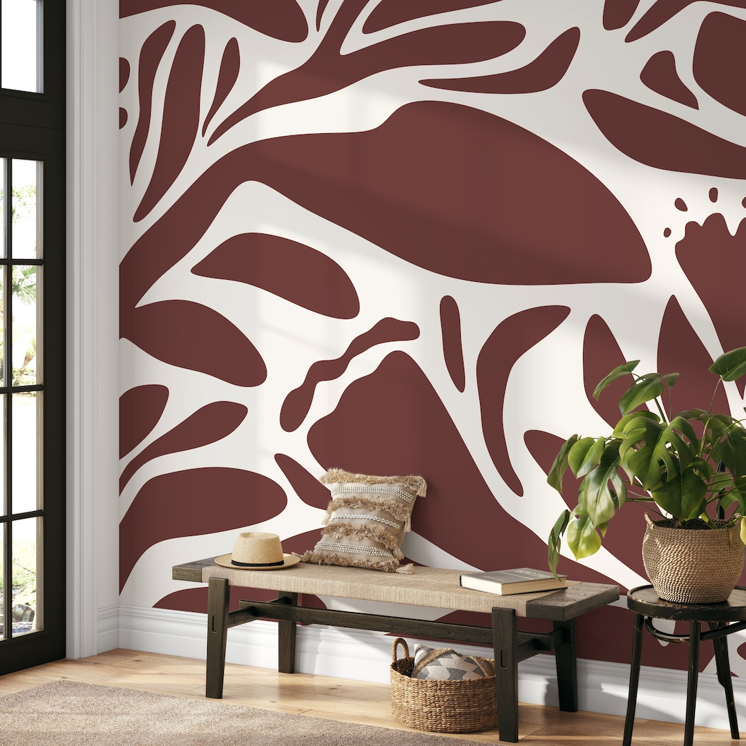 Brown Floral Mural Abstract Wallpaper Peel and Stick and Traditional ...
