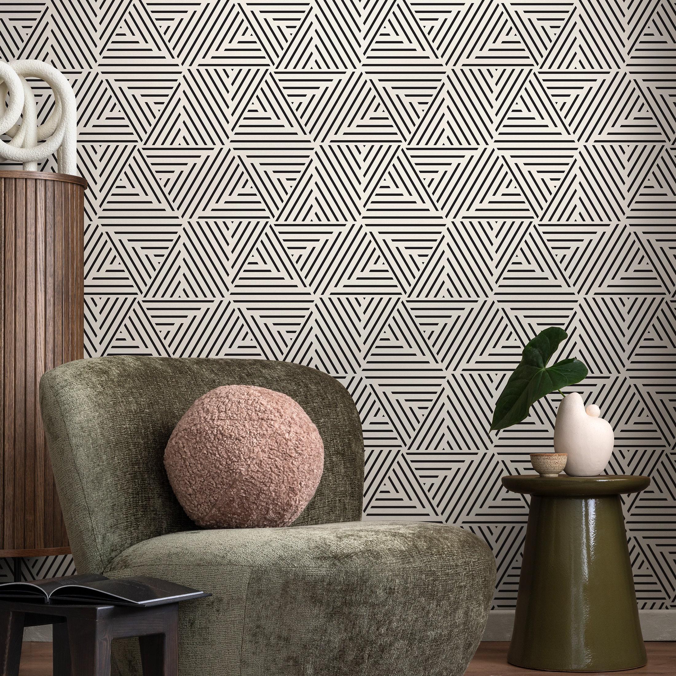 Geometric Art Deco Monochrome Wallpaper - B077 - Etsy