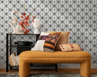 Geometric Wallpaper with a Minimalist Grid Motif in Black and White - B145