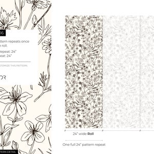 Black and White Wildflowers Wallpaper / Peel and Stick Wallpaper Removable Wallpaper Home Decor Wall Art Wall Decor Room Decor D306 image 6