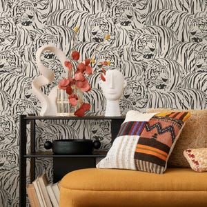 Neutral Boho Tiger Wallpaper Removable Peel and Stick Wallpaper, Animal Print Repositionable Peel and Stick Wallpaper - ZADZ