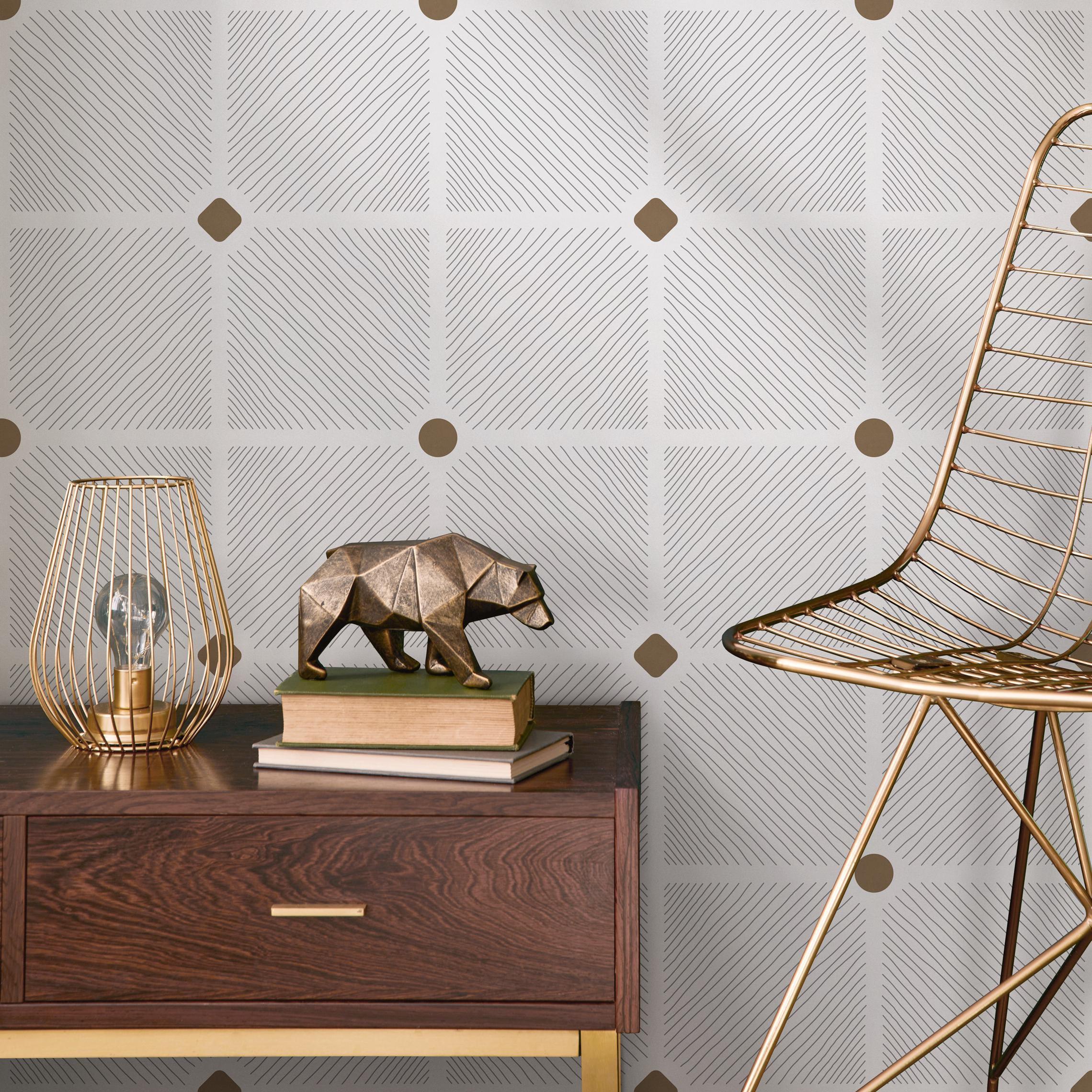 Modern Geometric Grey &amp; Brown Wallpaper - C844 - Etsy