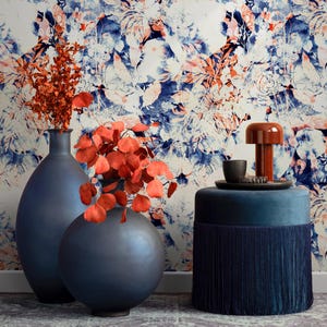 Watercolor Floral Wallpaper - Navy & Peach - B058