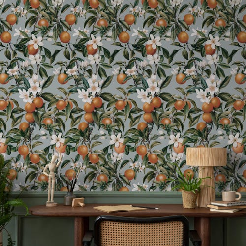 Orange tree wallpaper, Oranges, Fruit wallpaper, Orange blossom wall mural - E098 A
