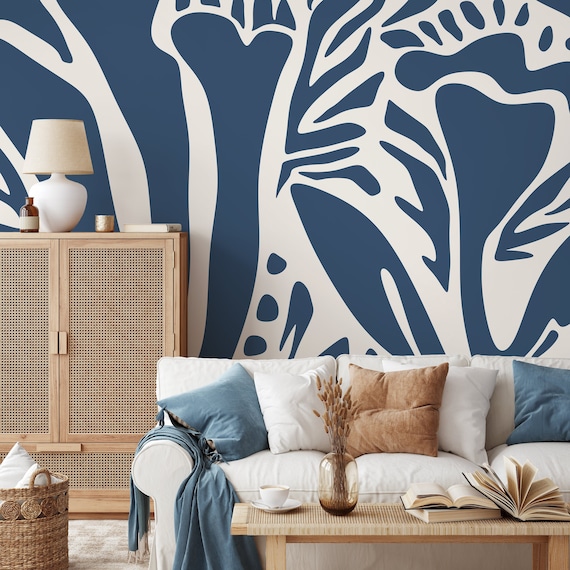 Blue and cheap beige wallpaper