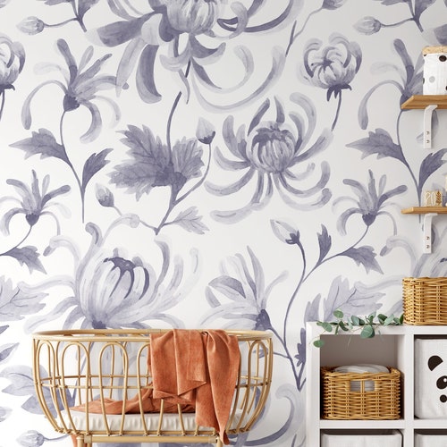 Purple Wallpaper Peel and Stick Dark Floral Wallpaper Big - Etsy