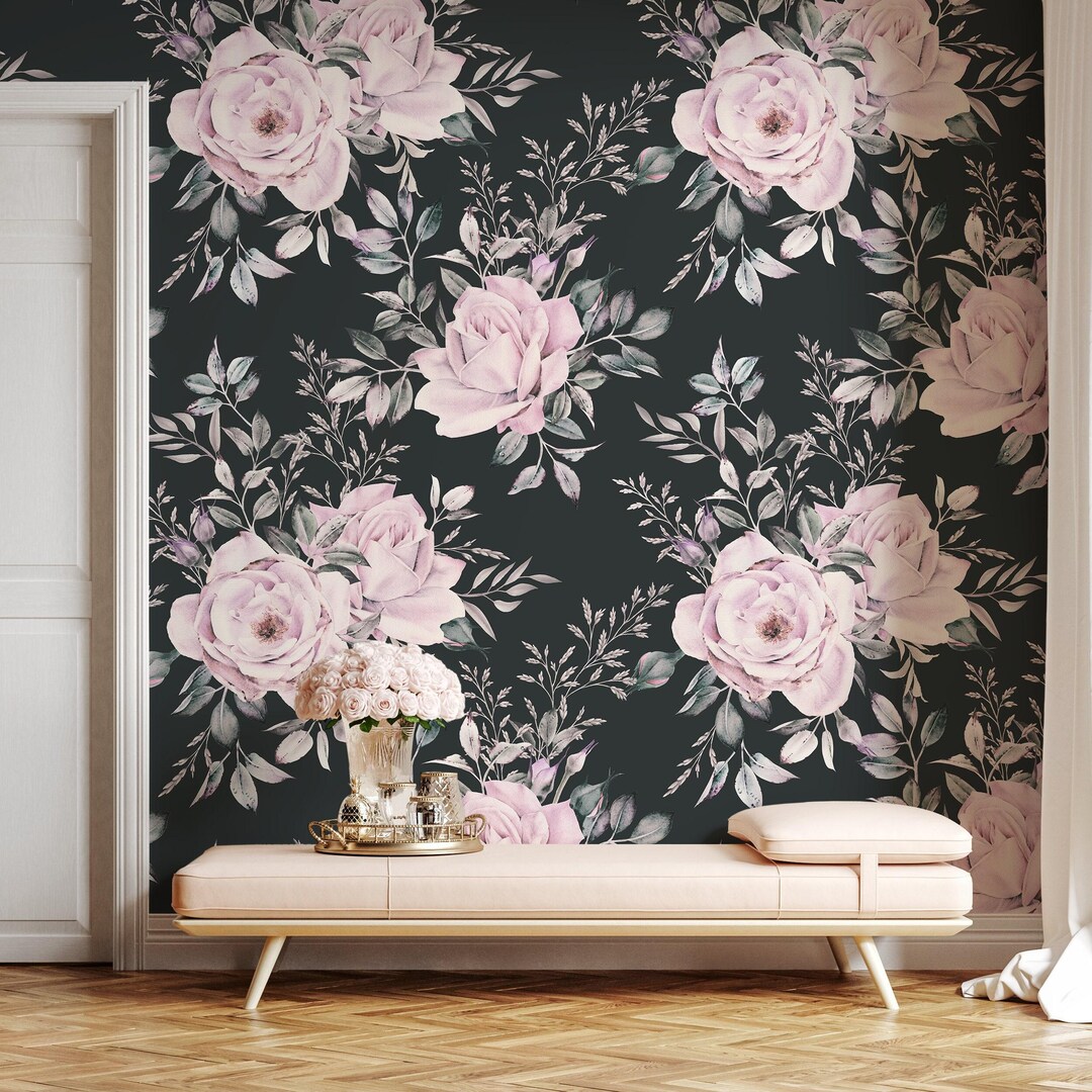 Vintage Romantic Floral Wallpaper - Pink & Green - B224 - Etsy