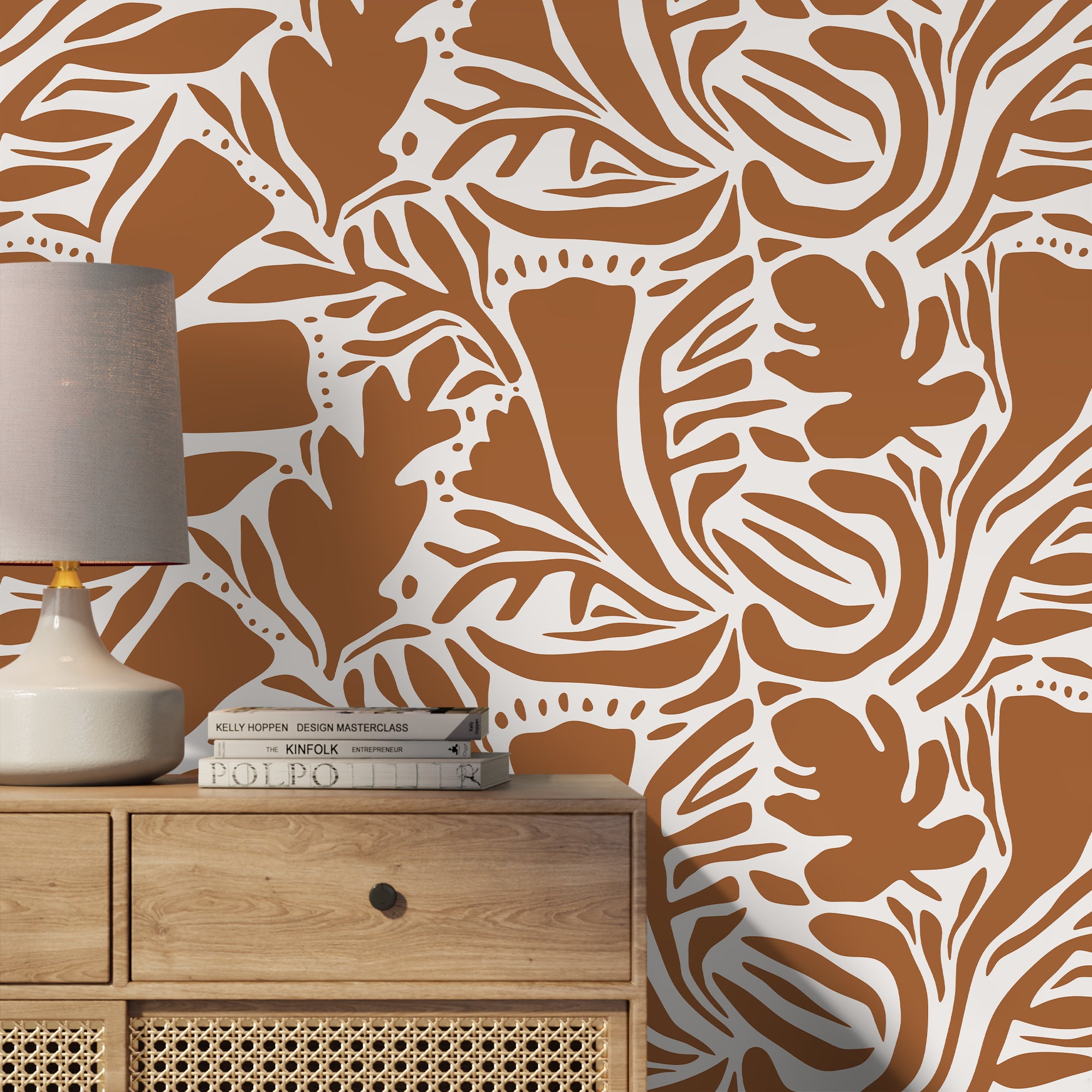 Orange Abstract Leaf Wallpaper Modern Wallpaper Peel and Stick and ...